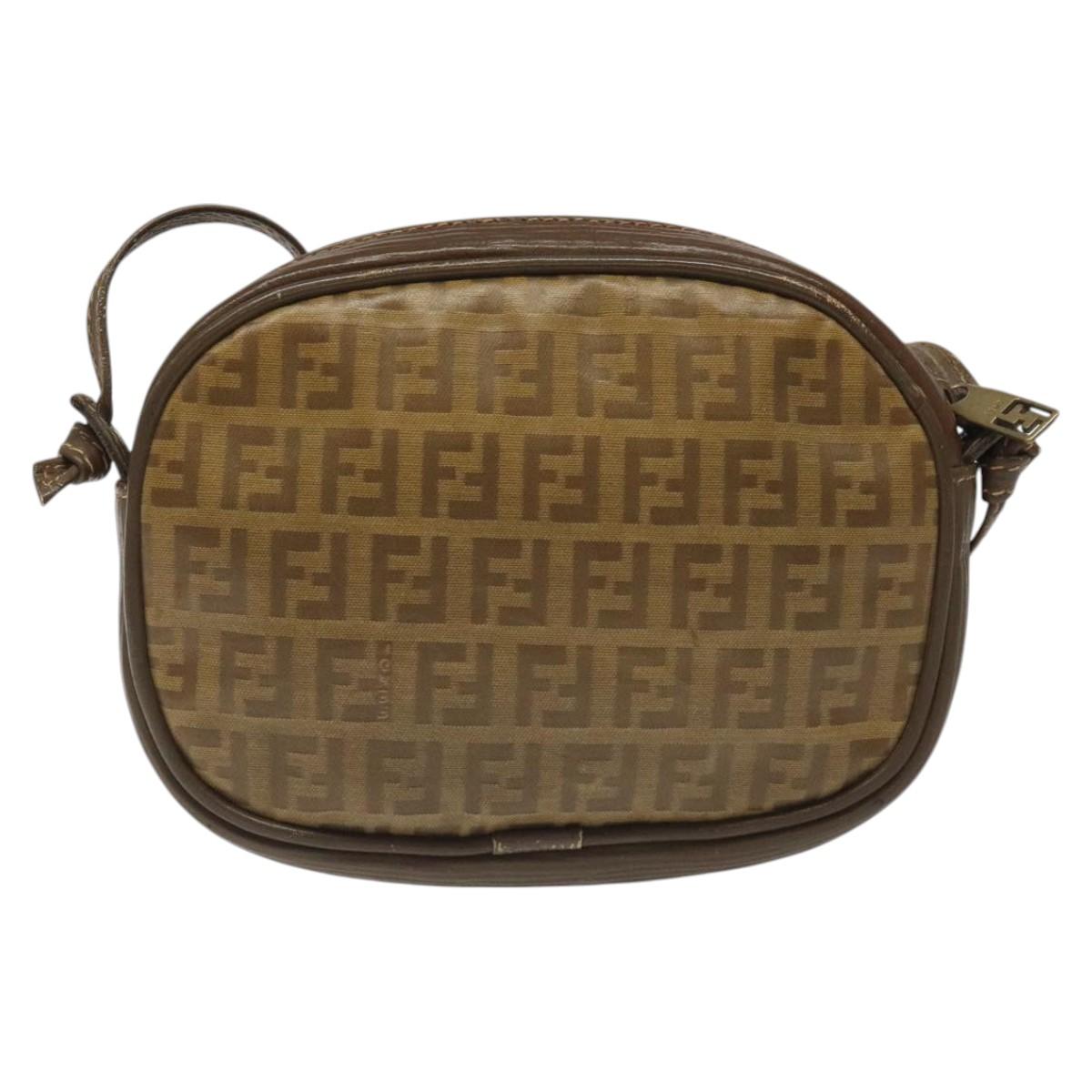 FENDI Zucchino Canvas Shoulder Bag Beige Auth ep8232