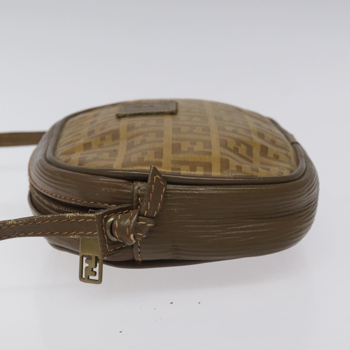 FENDI Zucchino Canvas Shoulder Bag Beige Auth ep8232