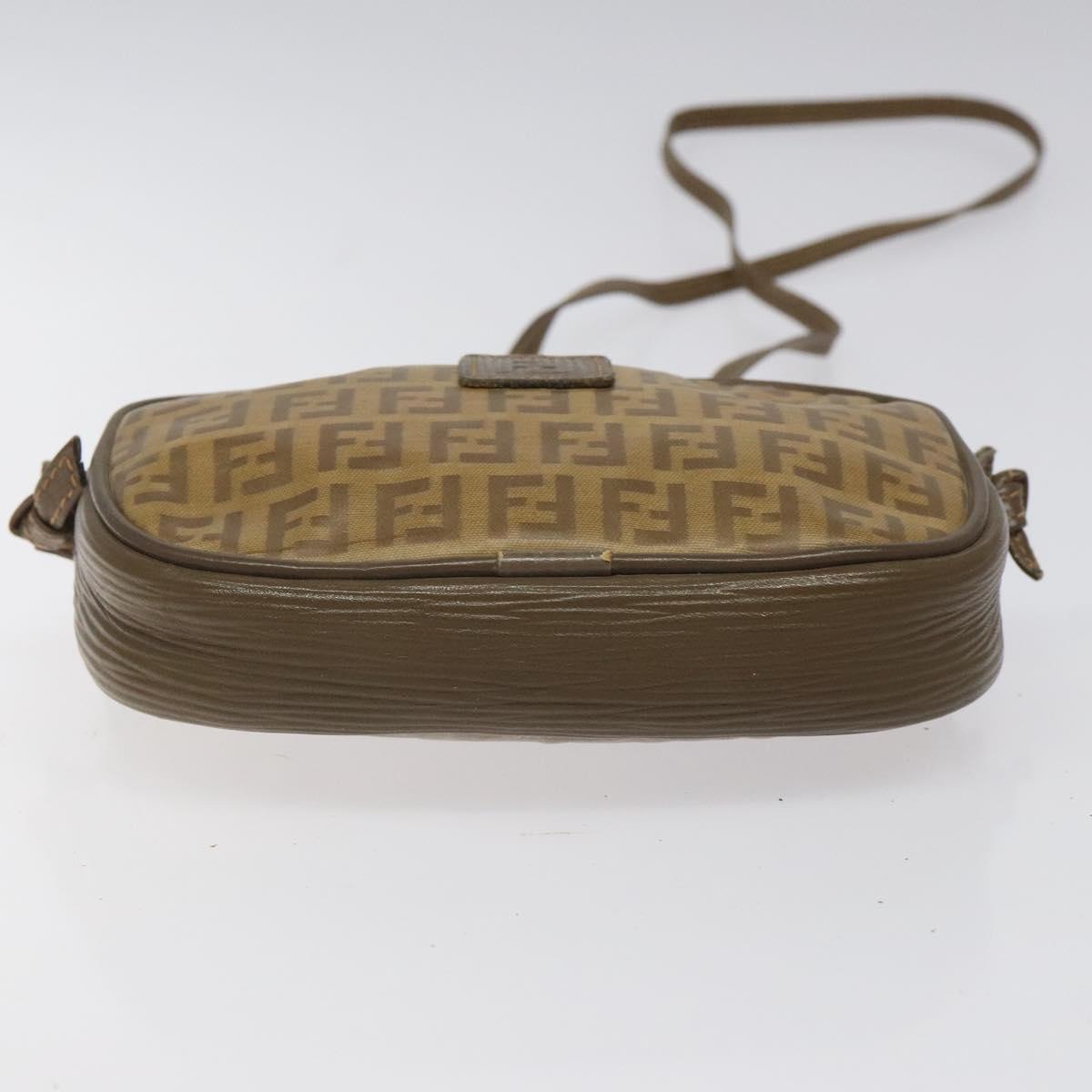 FENDI Zucchino Canvas Shoulder Bag Beige Auth ep8232