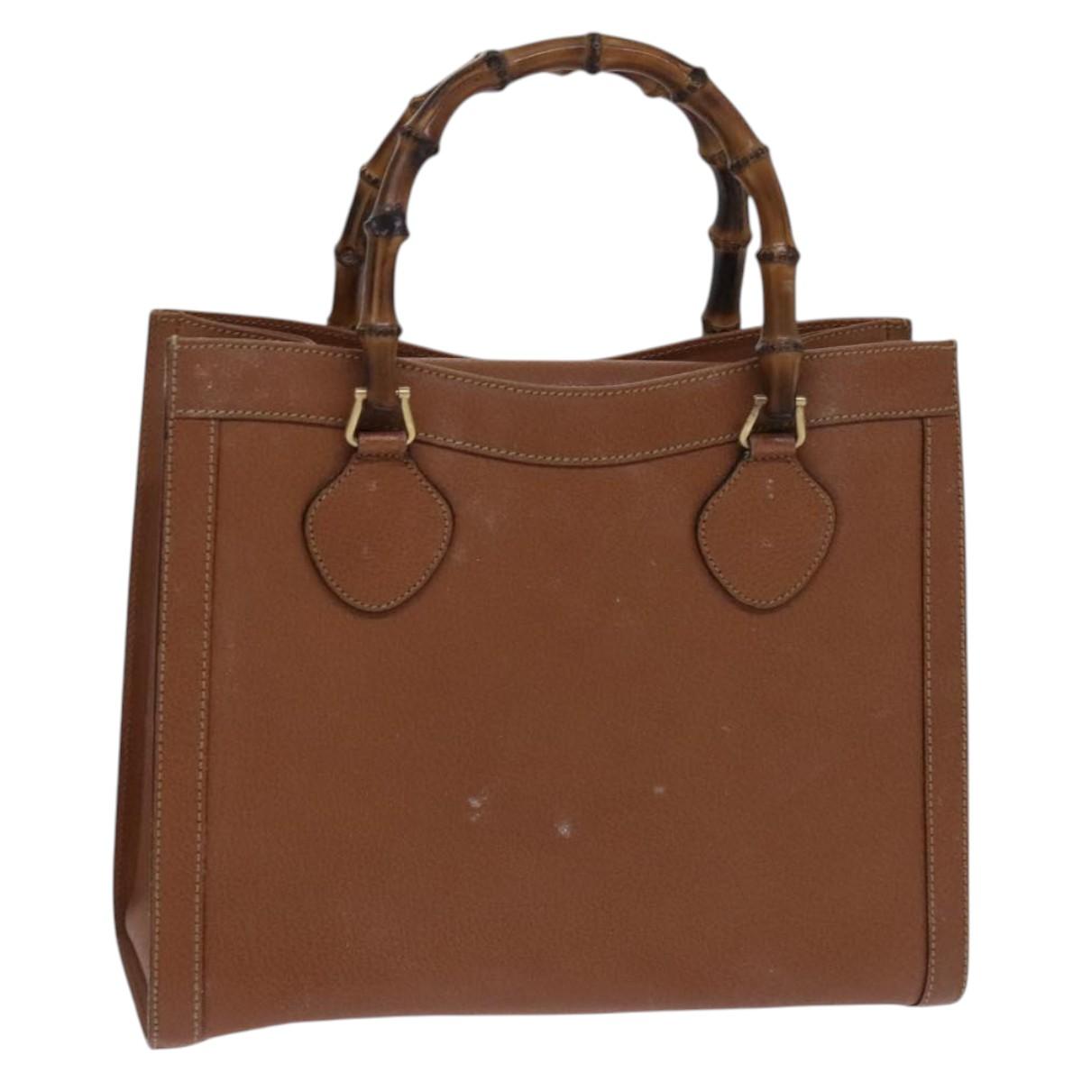 GUCCI Bamboo Hand Bag Leather 2way Brown Gold 000 122 0290 Auth ep8235