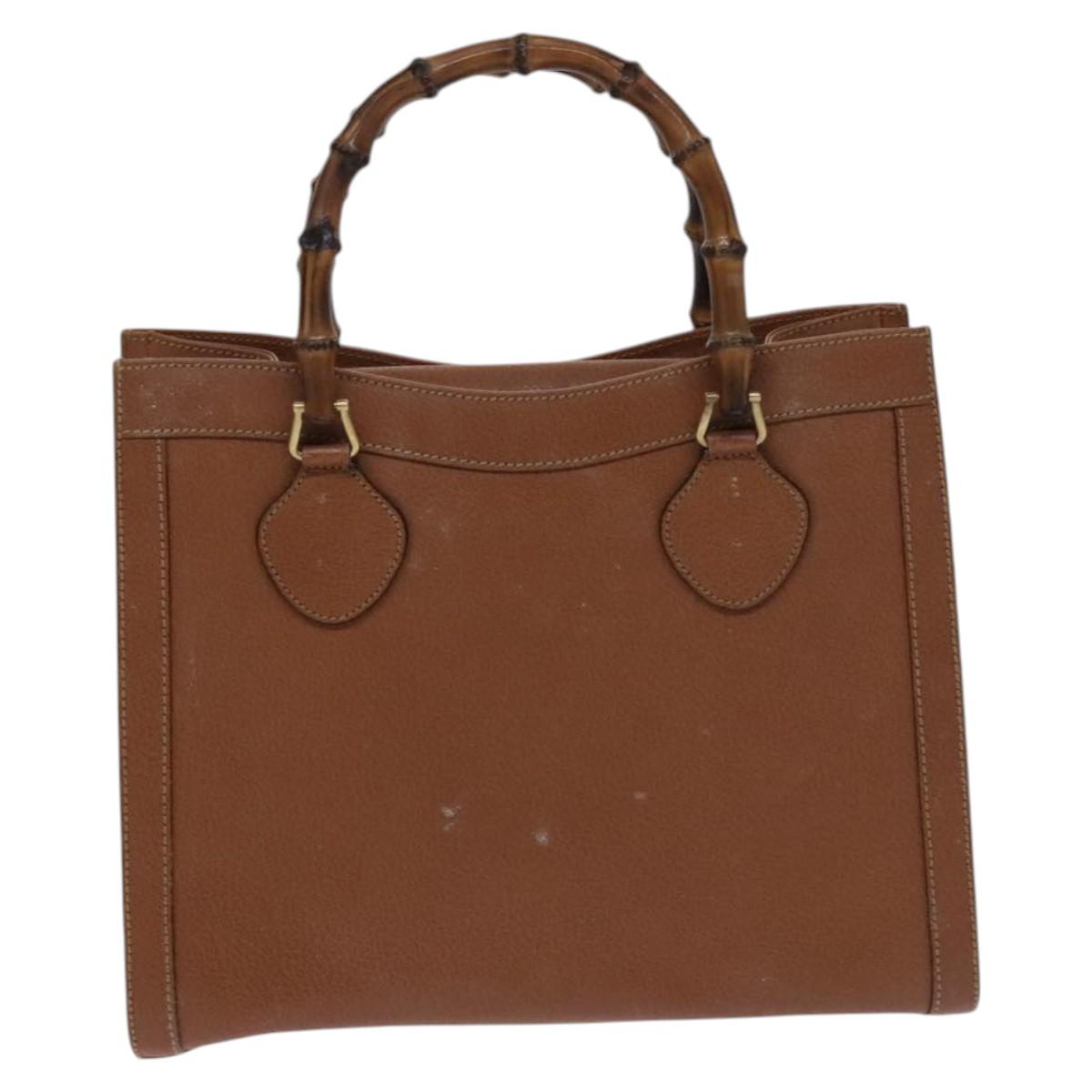 GUCCI Bamboo Hand Bag Leather 2way Brown Gold 000 122 0290 Auth ep8235
