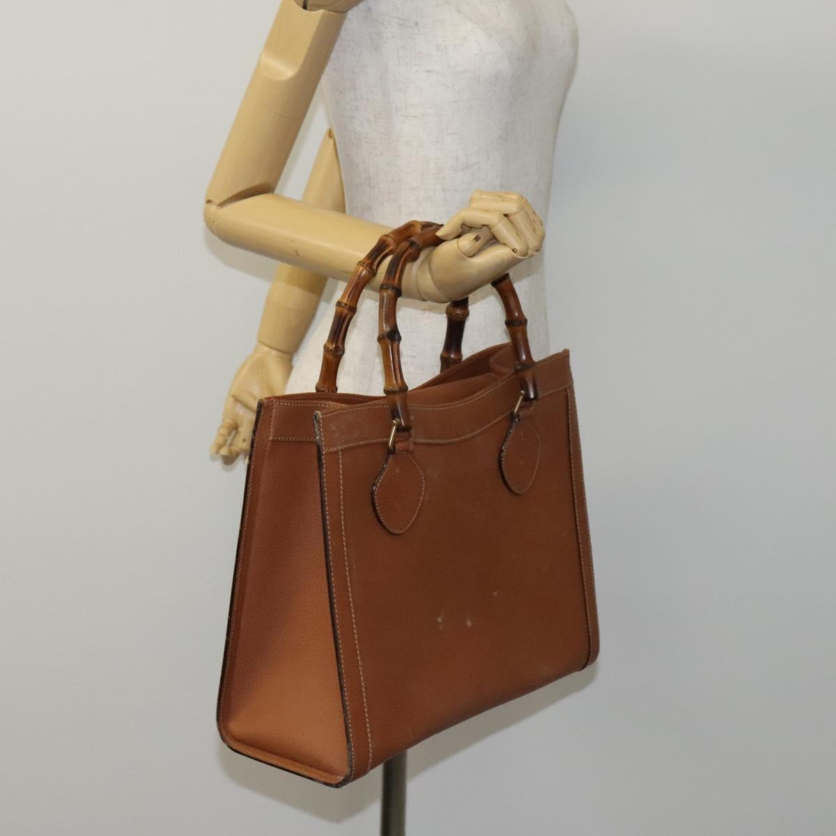 GUCCI Bamboo Hand Bag Leather 2way Brown Gold 000 122 0290 Auth ep8235