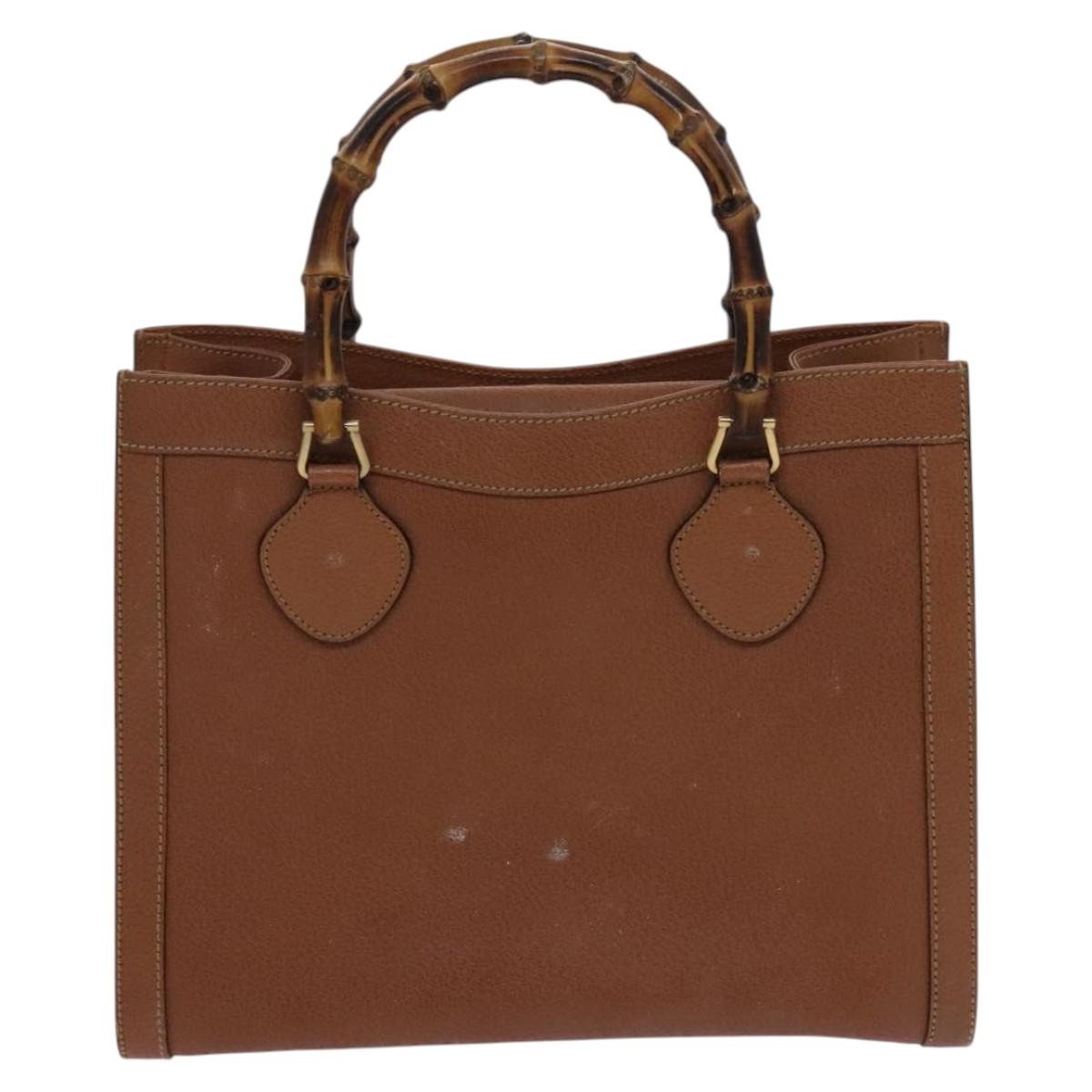 GUCCI Bamboo Hand Bag Leather 2way Brown Gold 000 122 0290 Auth ep8235