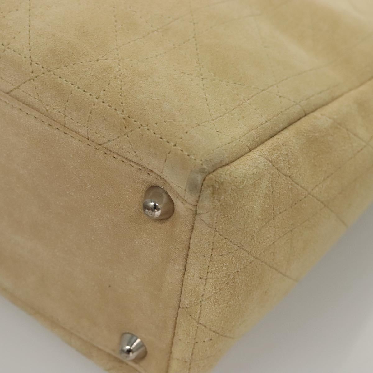 Christian Dior Canage Hand Bag Suede 2way Beige Silver Auth ep8239