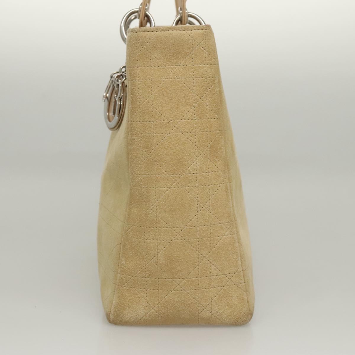 Christian Dior Canage Hand Bag Suede 2way Beige Silver Auth ep8239