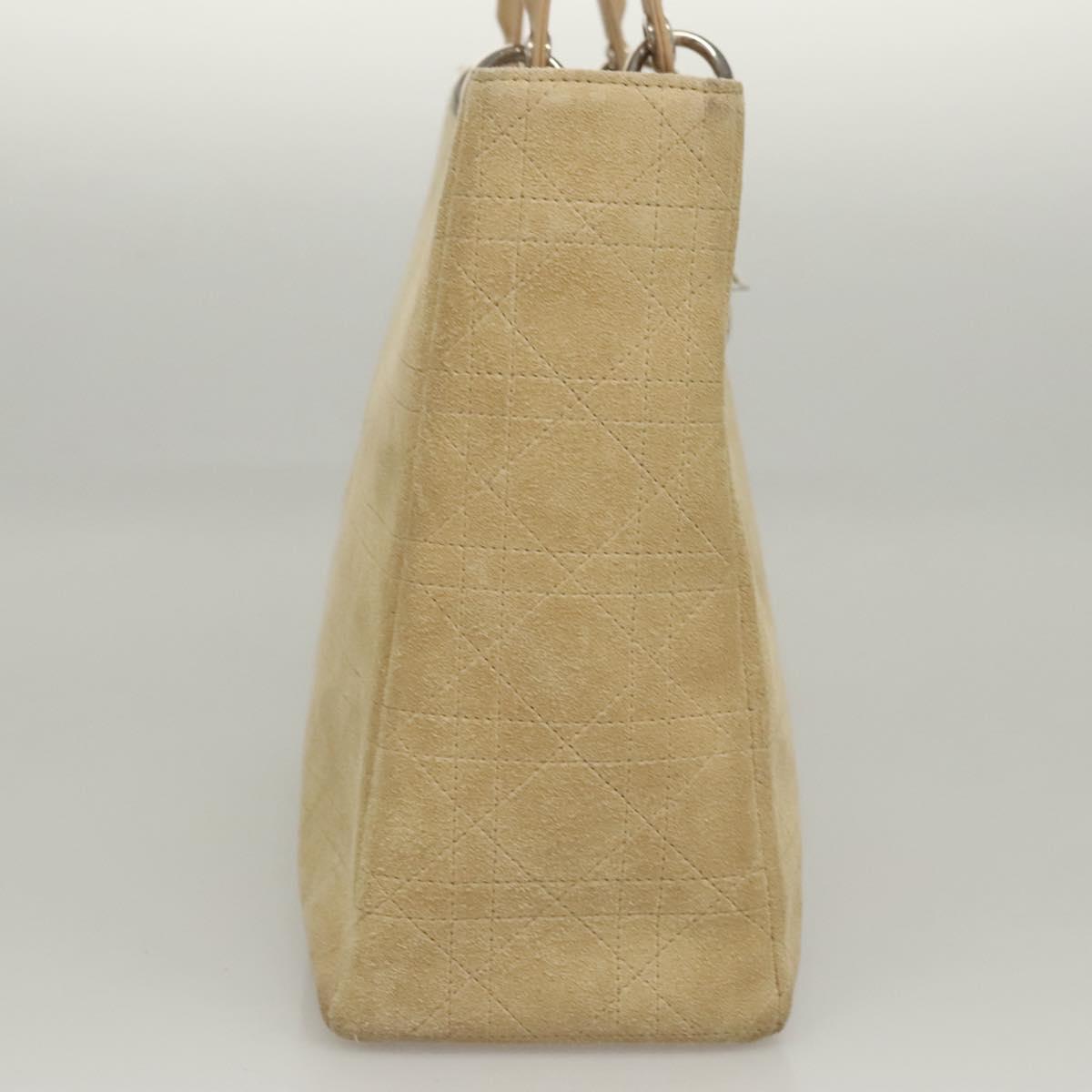 Christian Dior Canage Hand Bag Suede 2way Beige Silver Auth ep8239