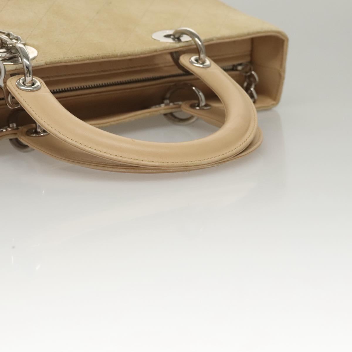 Christian Dior Canage Hand Bag Suede 2way Beige Silver Auth ep8239