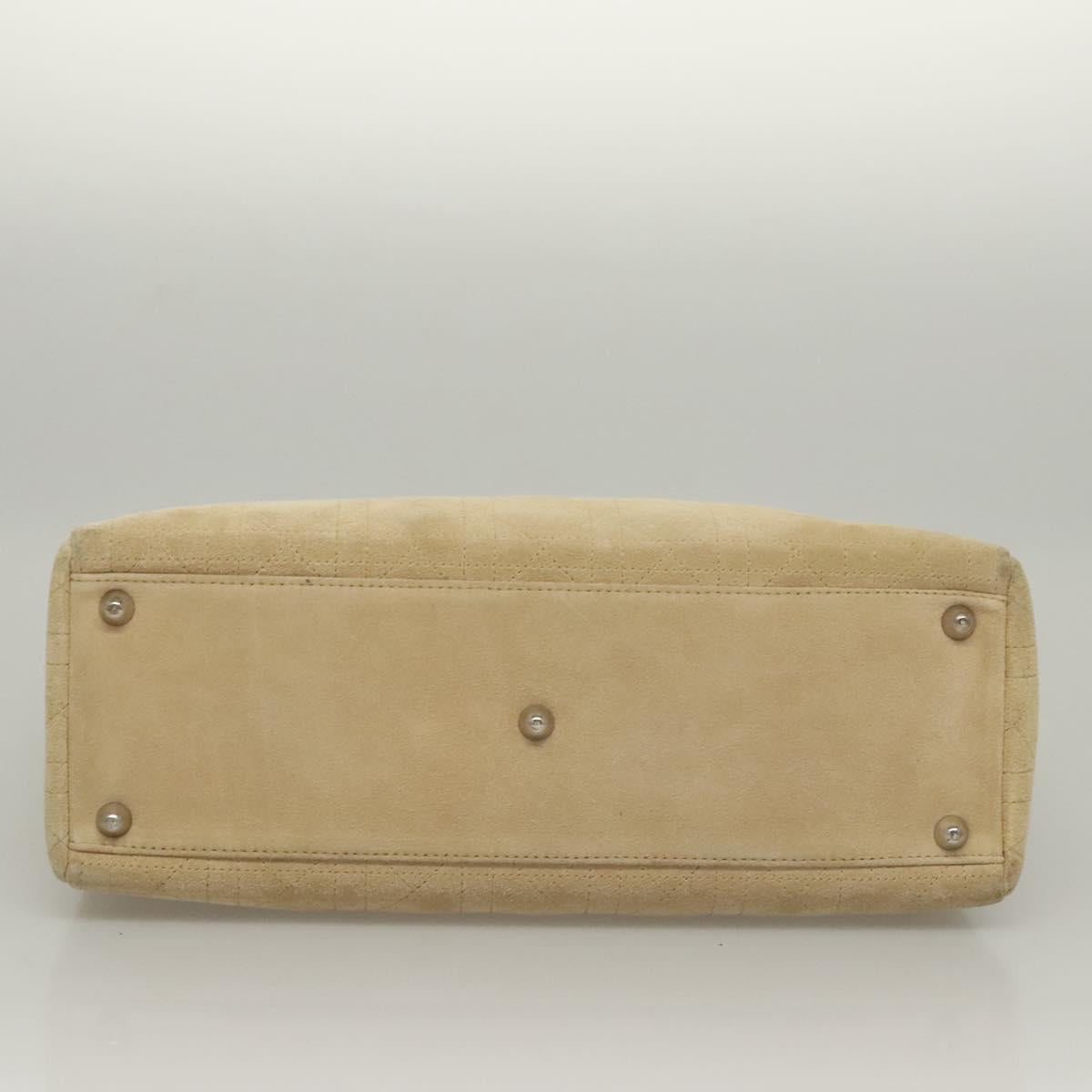 Christian Dior Canage Hand Bag Suede 2way Beige Silver Auth ep8239