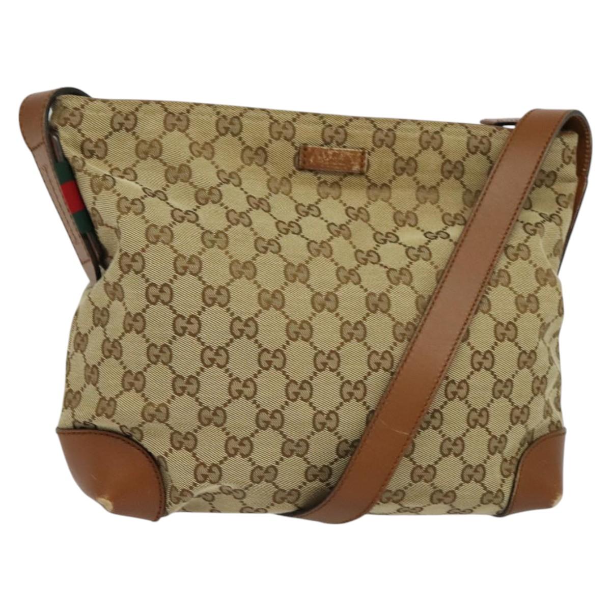 GUCCI GG Canvas Web Sherry Line Shoulder Bag Beige Red Green 337598 Auth ep8262