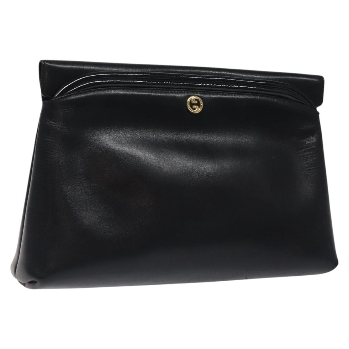 GUCCI Clutch Bag Leather Black Auth ep8264
