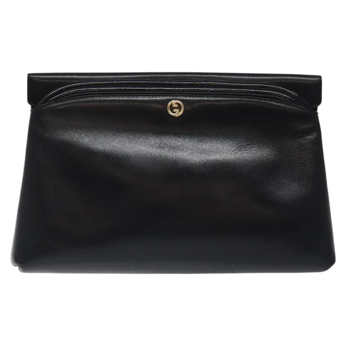 GUCCI Clutch Bag Leather Black Auth ep8264