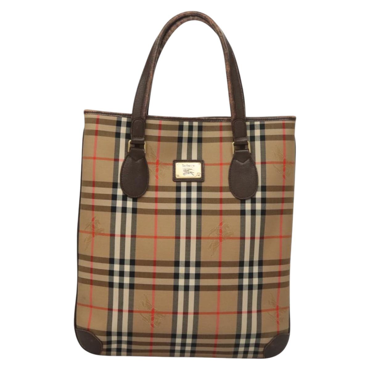 Burberrys Nova Check Tote Bag Canvas Beige Gold Auth ep8331