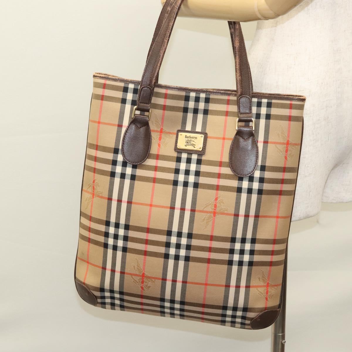 Burberrys Nova Check Tote Bag Canvas Beige Gold Auth ep8331
