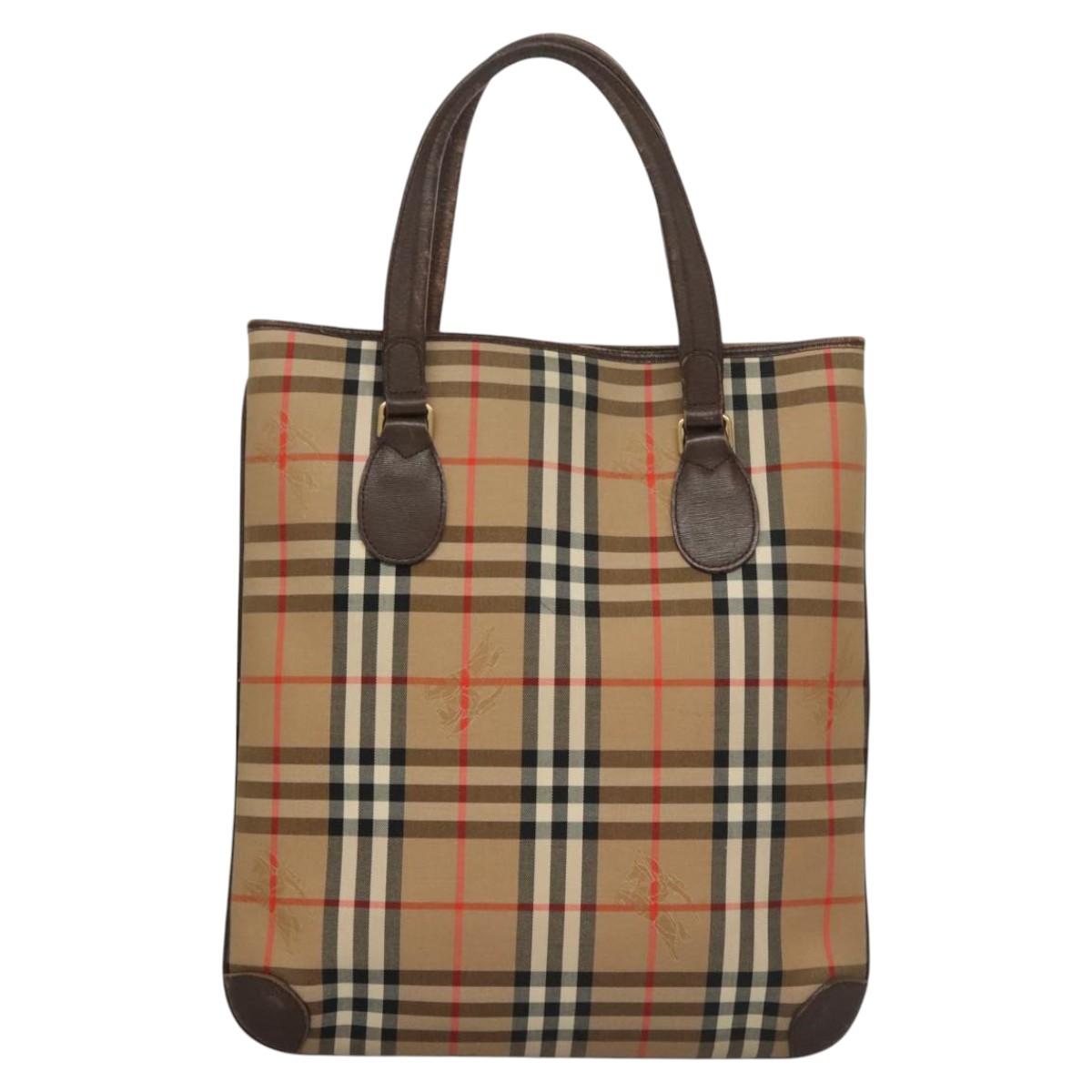 Burberrys Nova Check Tote Bag Canvas Beige Gold Auth ep8331