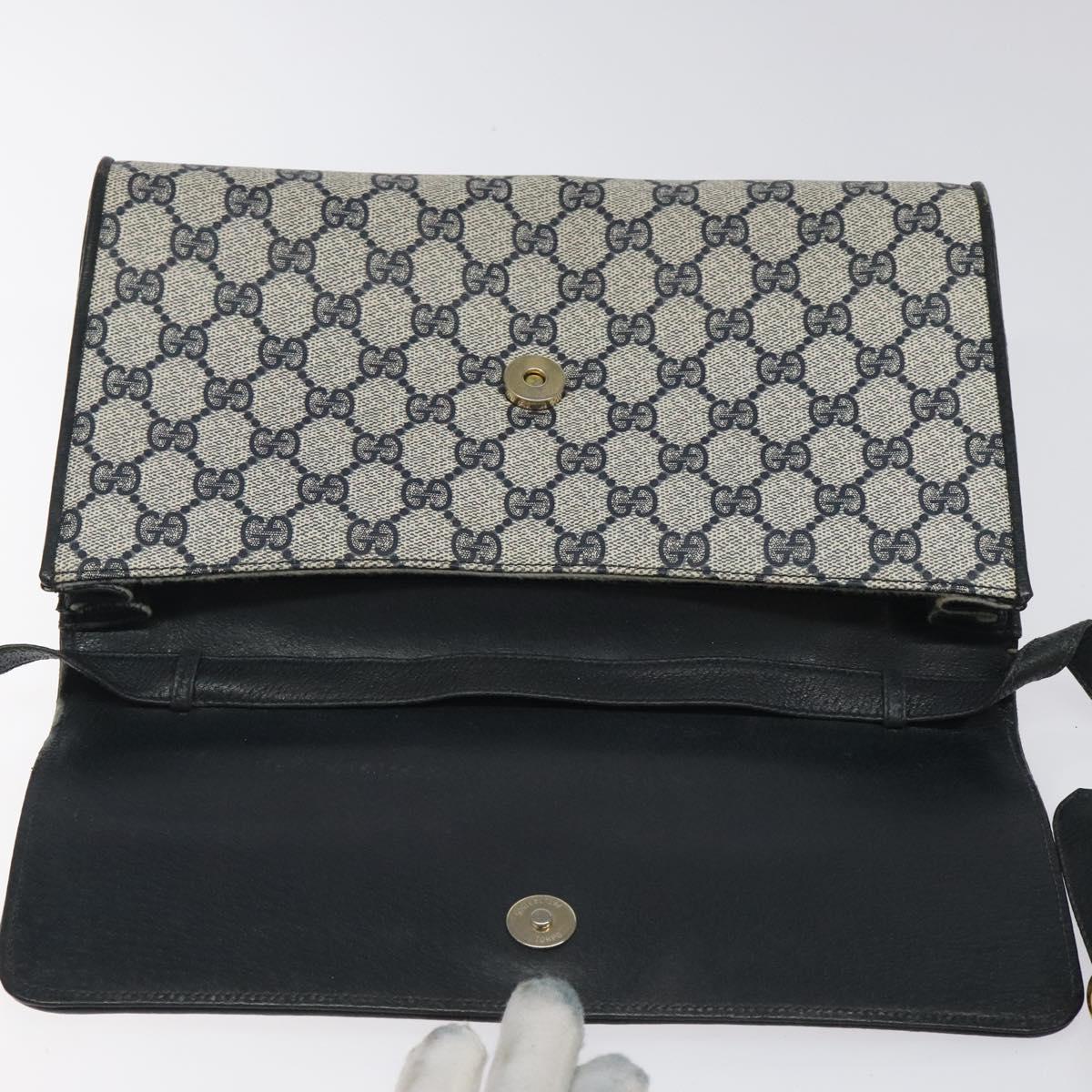 GUCCI GG Supreme Shoulder Bag PVC Navy Gold 904 02 050 Auth ep8341