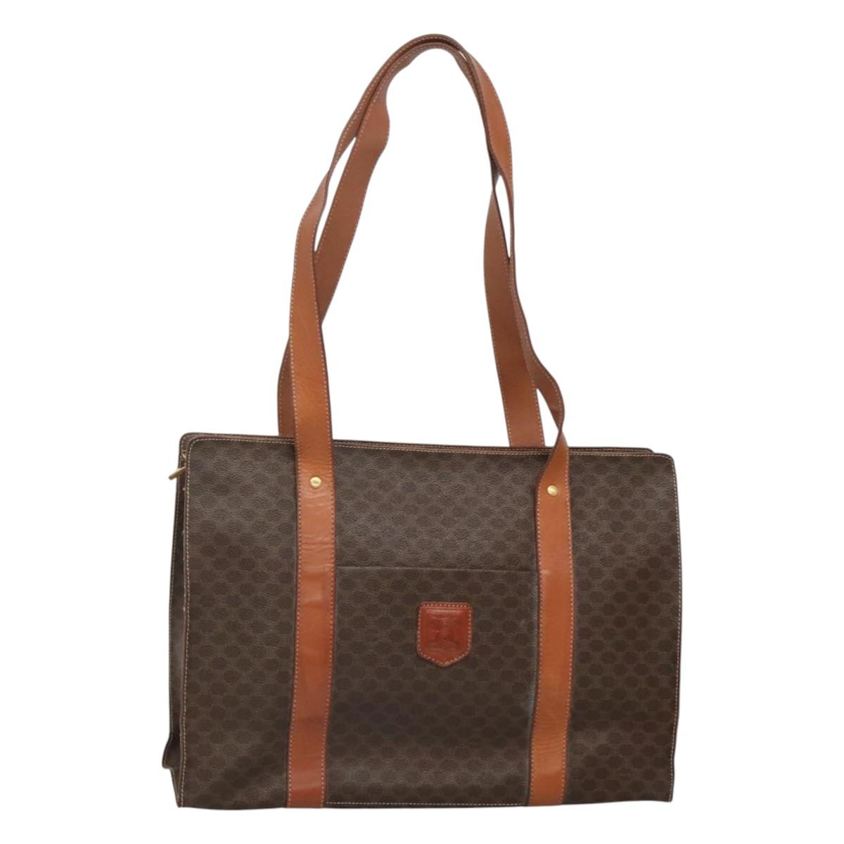 CELINE Macadam Canvas Tote Bag PVC Leather Brown Gold Auth ep8342