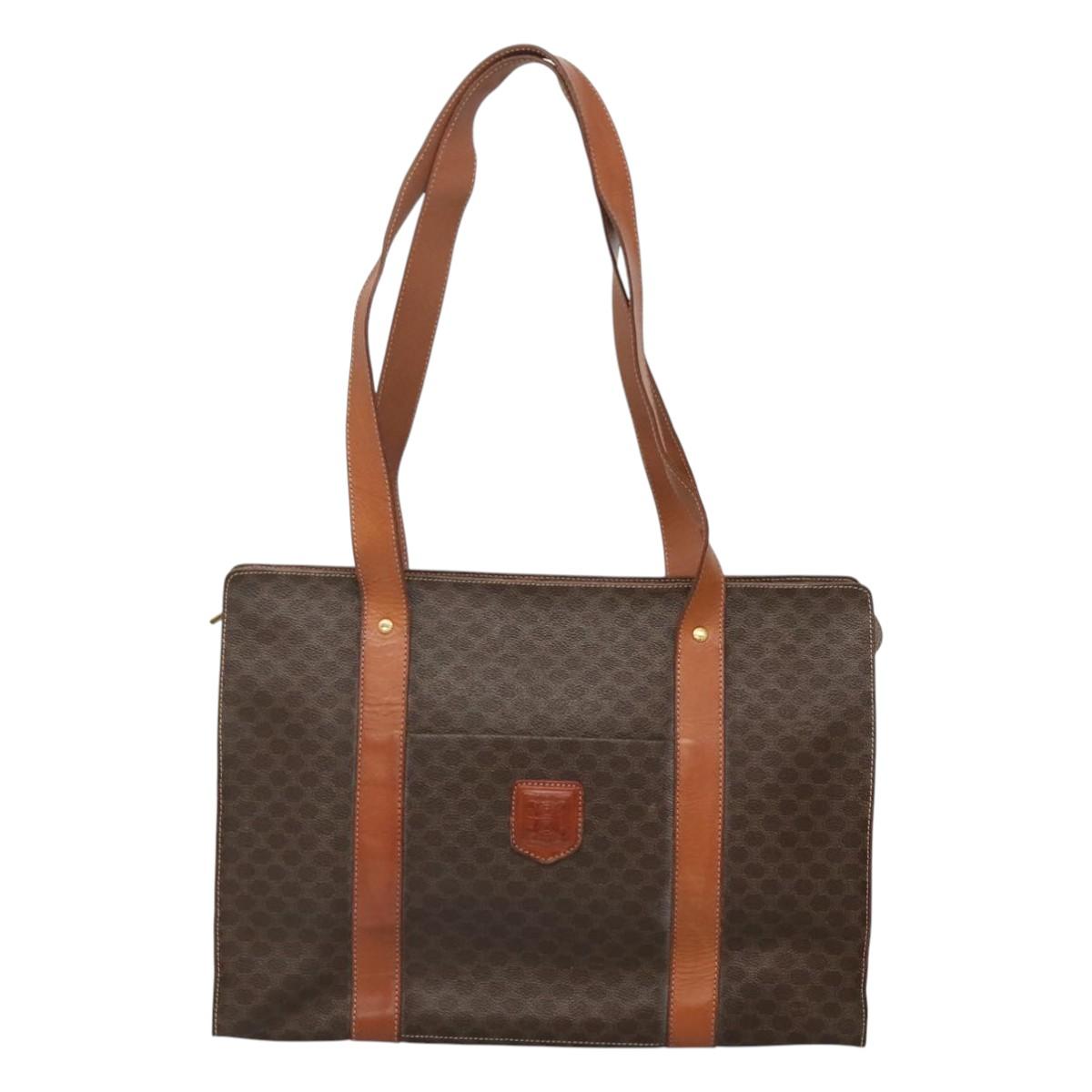 CELINE Macadam Canvas Tote Bag PVC Leather Brown Gold Auth ep8342