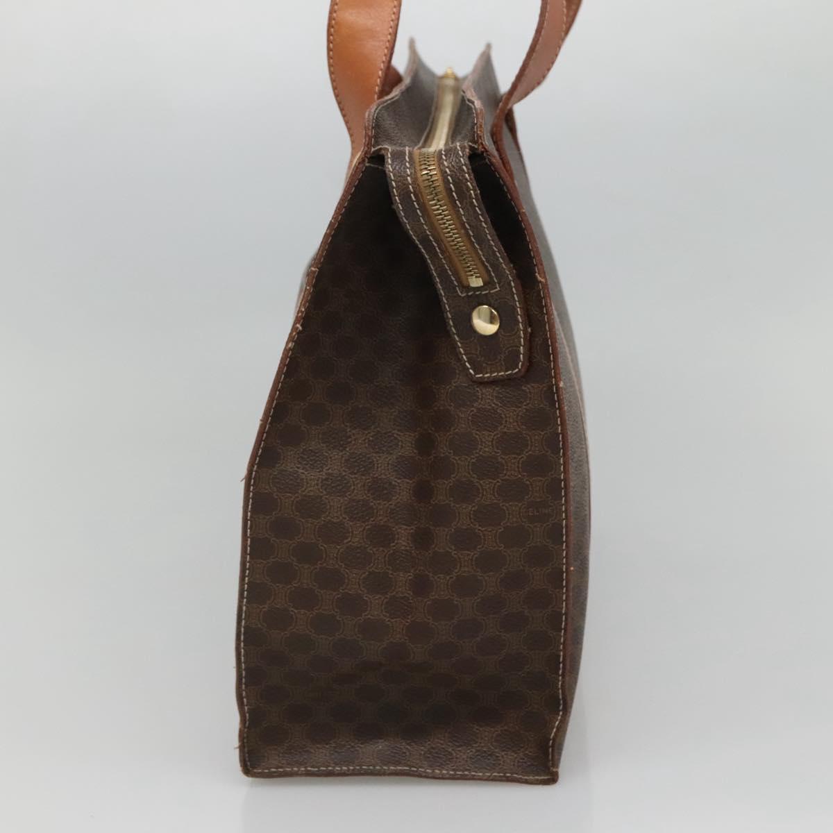 CELINE Macadam Canvas Tote Bag PVC Leather Brown Gold Auth ep8342