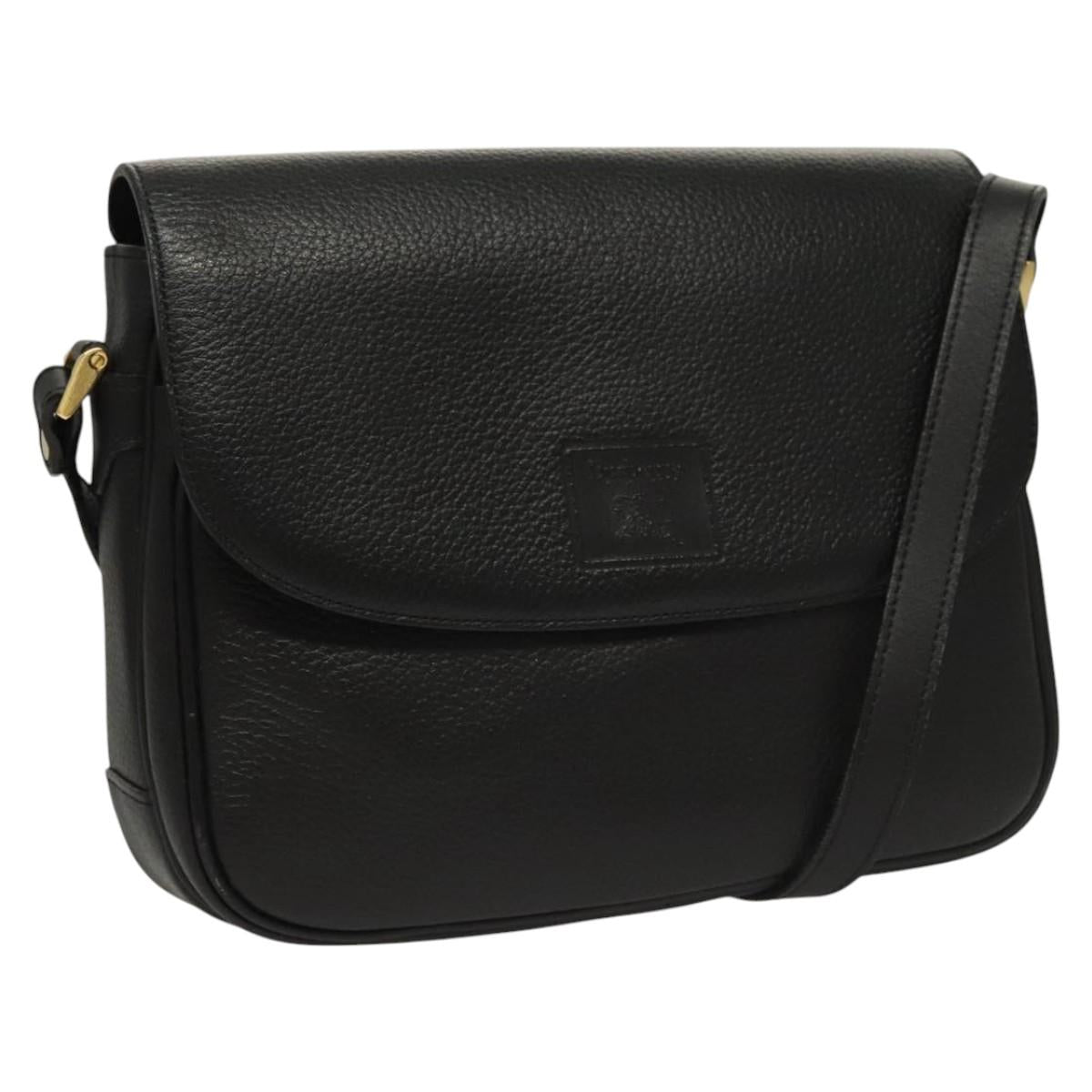 Burberrys Shoulder Bag Leather Black Gold Auth ep8351