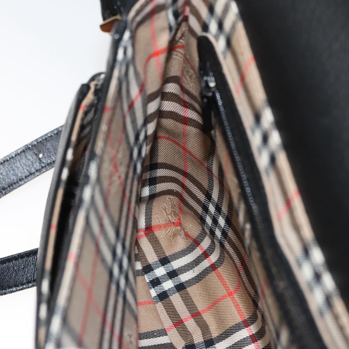 Burberrys Shoulder Bag Leather Black Gold Auth ep8351