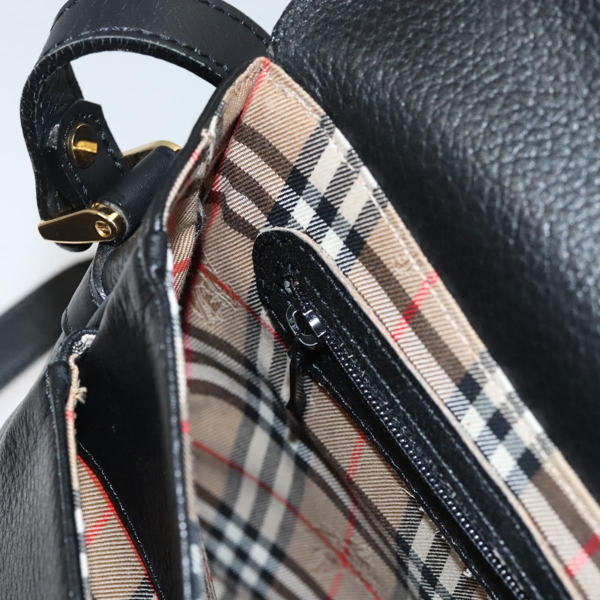 Burberrys Shoulder Bag Leather Black Gold Auth ep8351