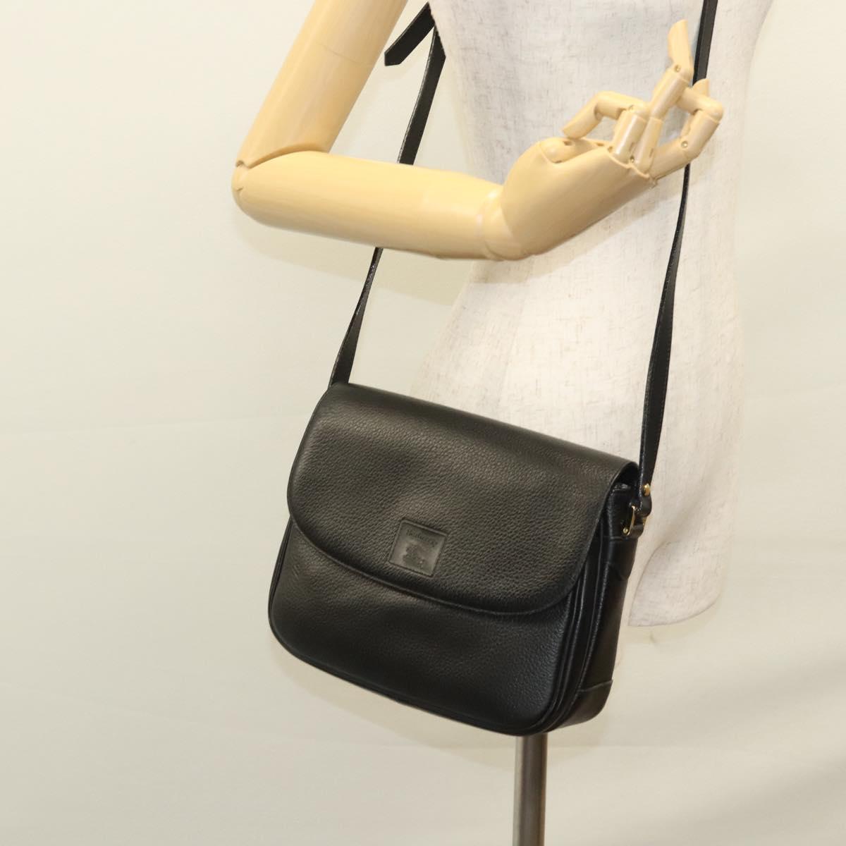 Burberrys Shoulder Bag Leather Black Gold Auth ep8351