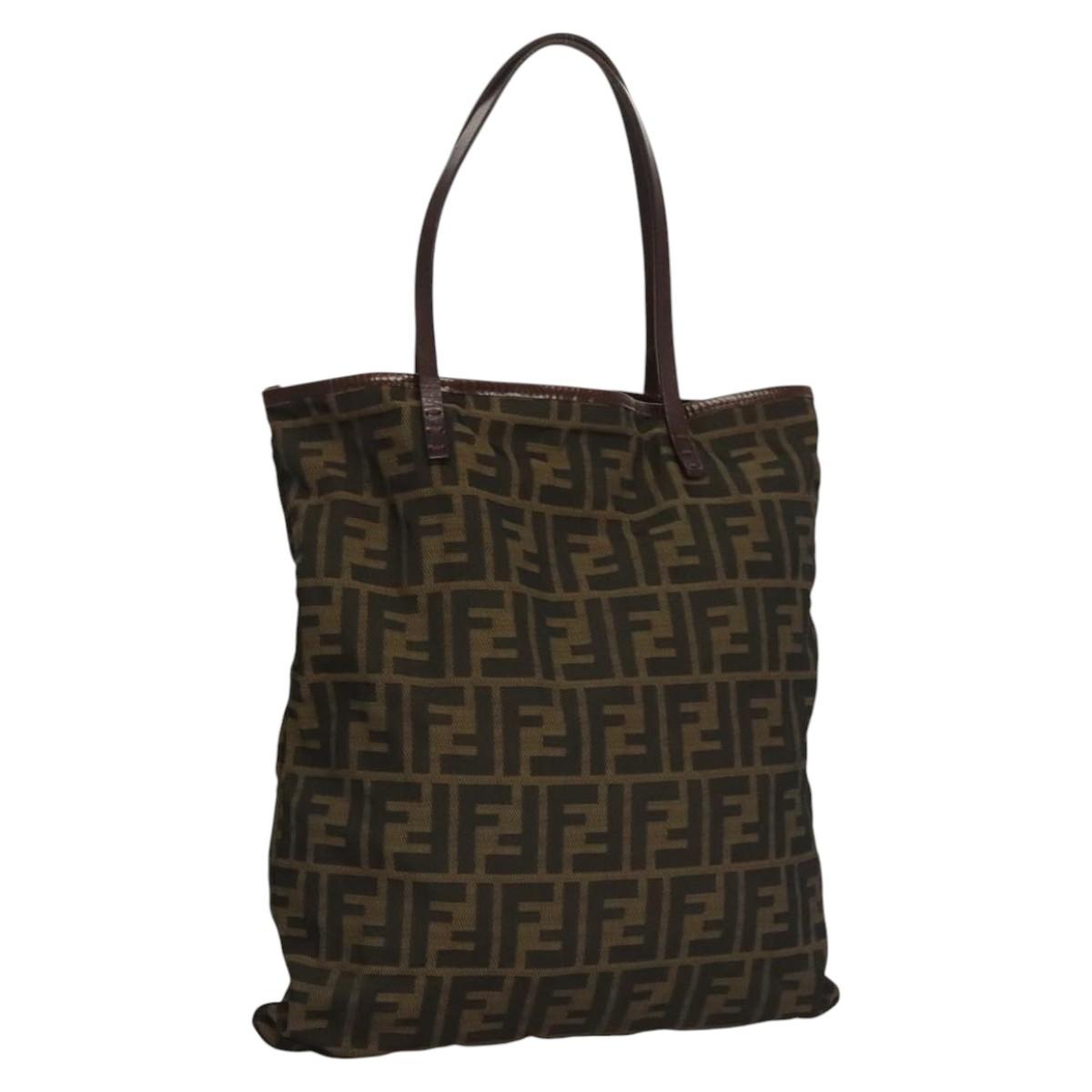 FENDI Zucca Canvas Hand Bag Brown Black Auth ep8370