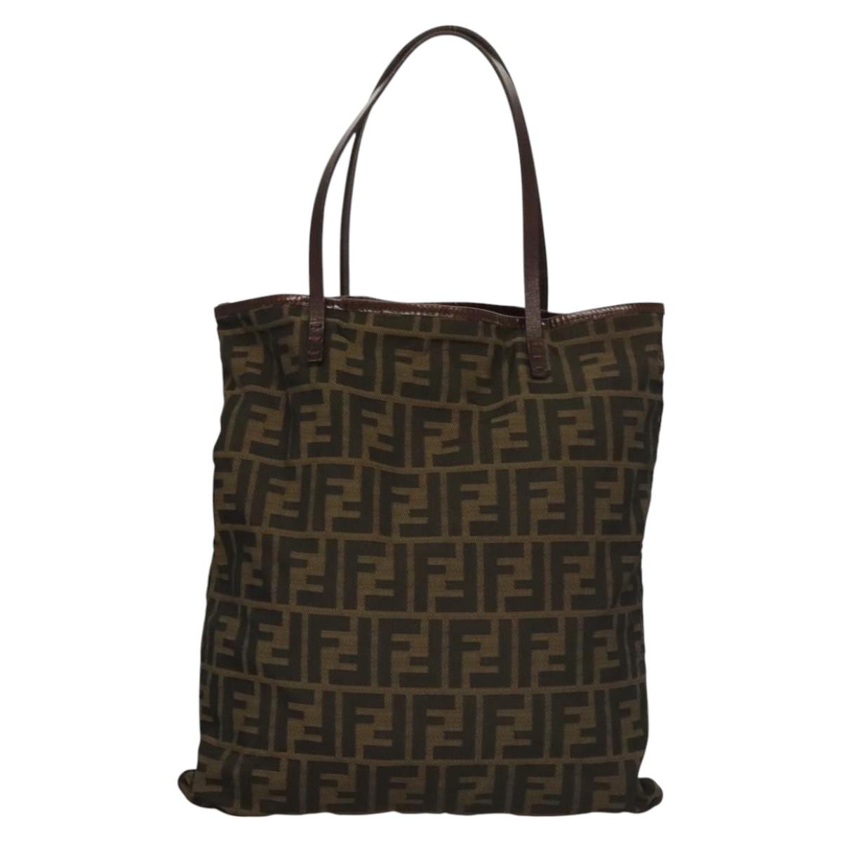FENDI Zucca Canvas Hand Bag Brown Black Auth ep8370