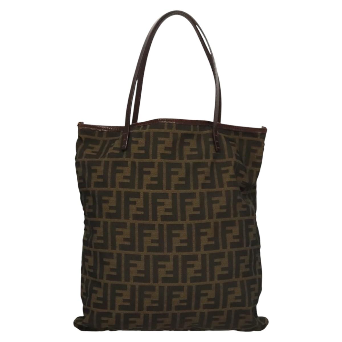 FENDI Zucca Canvas Hand Bag Brown Black Auth ep8370