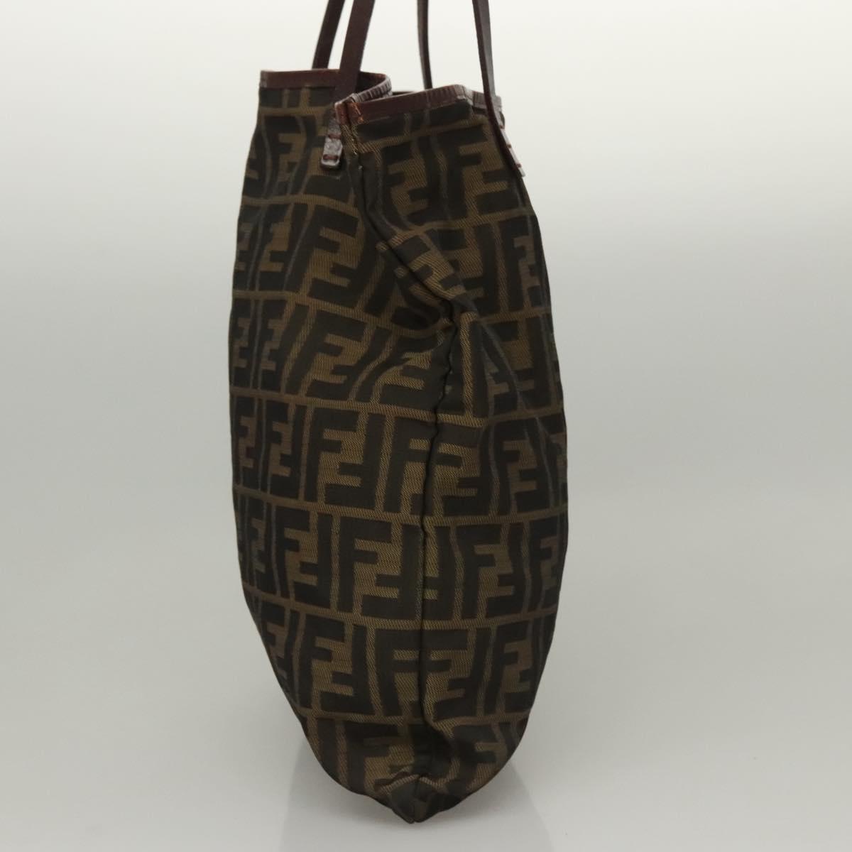 FENDI Zucca Canvas Hand Bag Brown Black Auth ep8370