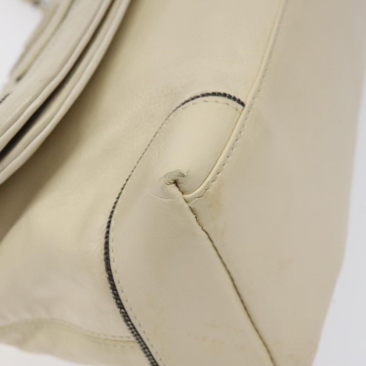 CHANEL Chain Hand Bag Leather White Silver CC Auth ep8399