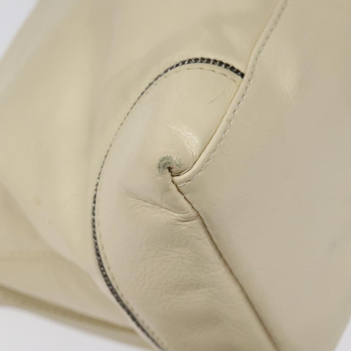 CHANEL Chain Hand Bag Leather White Silver CC Auth ep8399