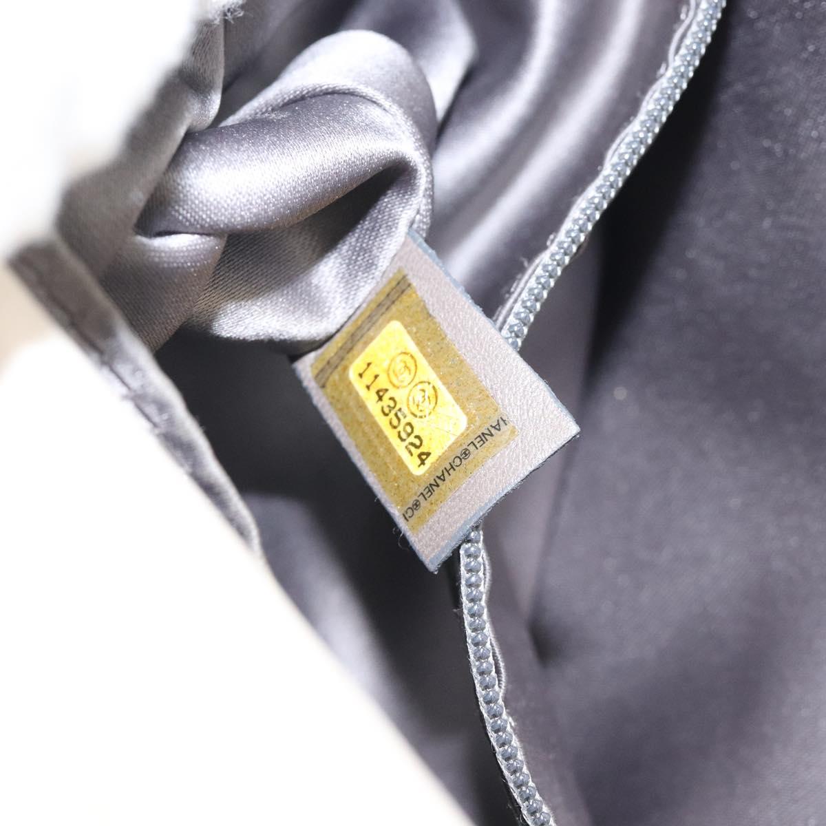 CHANEL Chain Hand Bag Leather White Silver CC Auth ep8399