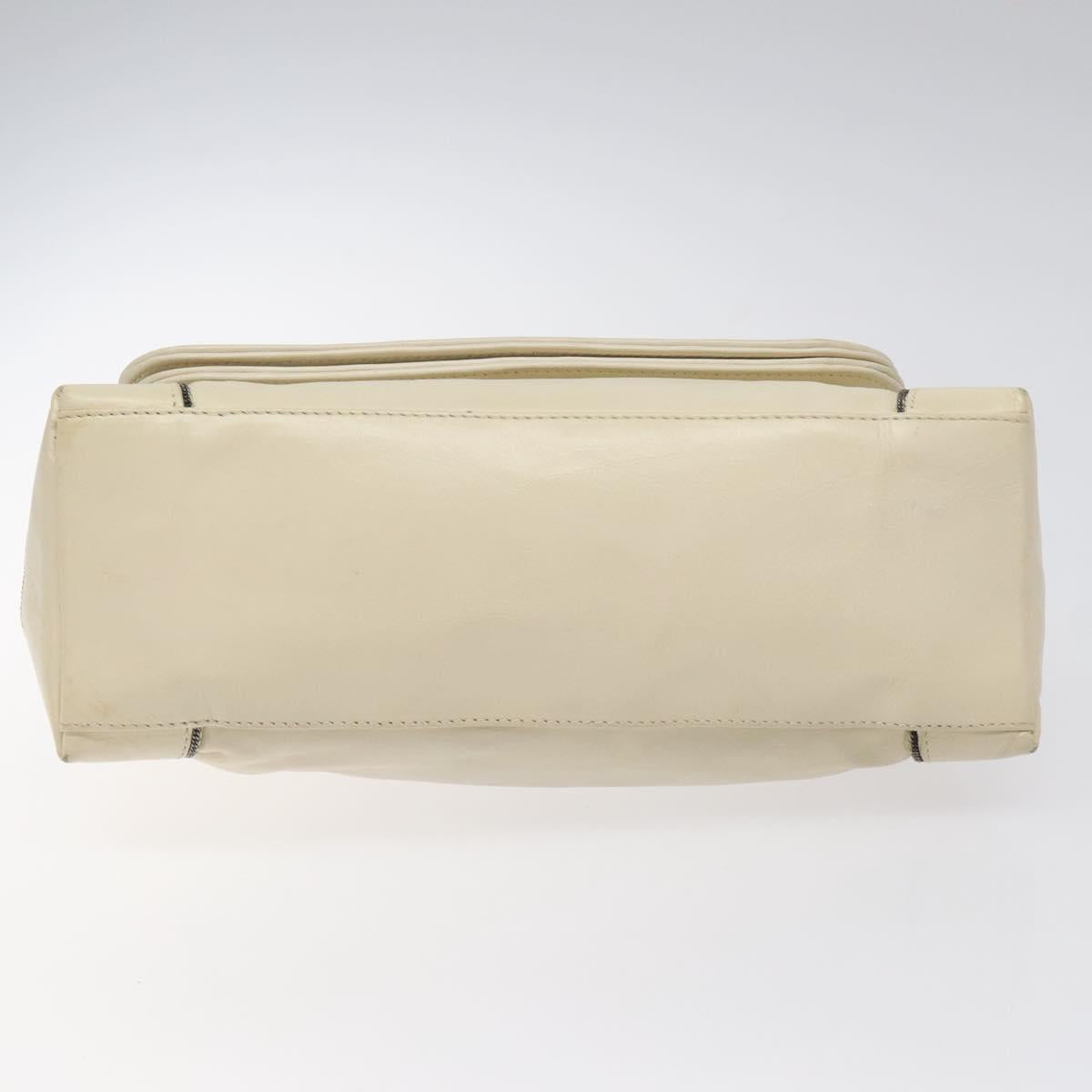 CHANEL Chain Hand Bag Leather White Silver CC Auth ep8399