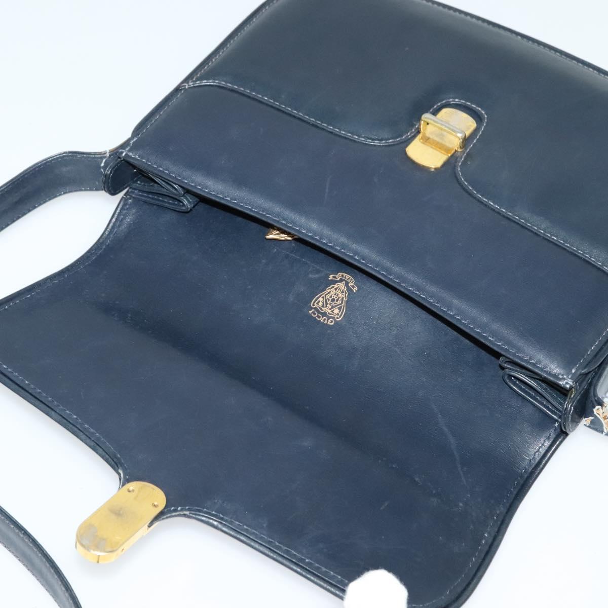 GUCCI Shoulder Bag Leather Navy Gold Auth ep8402
