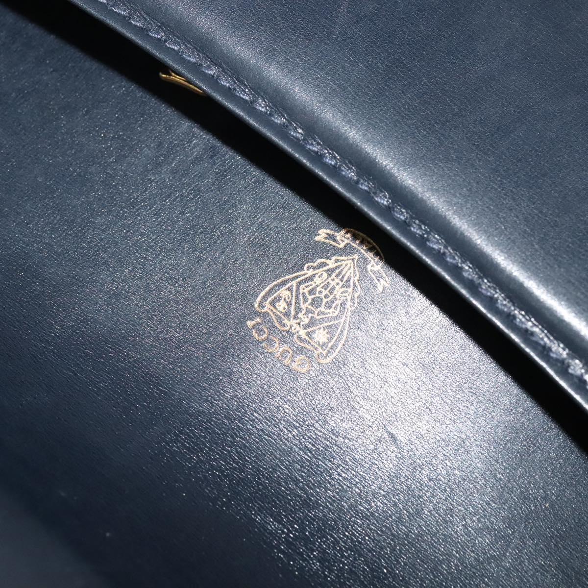 GUCCI Shoulder Bag Leather Navy Gold Auth ep8402