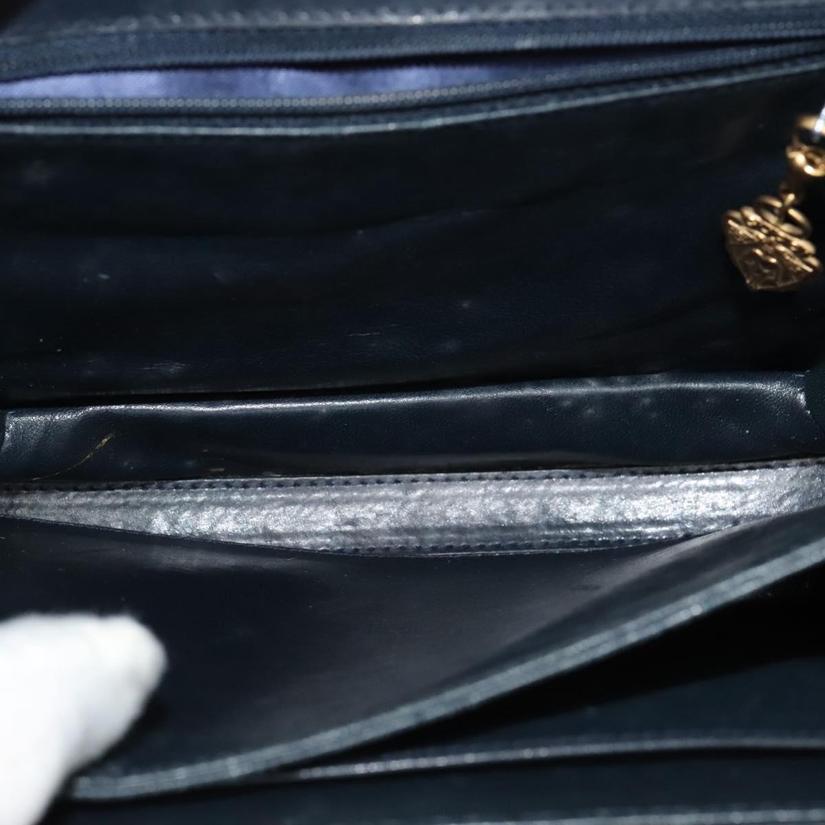 GUCCI Shoulder Bag Leather Navy Gold Auth ep8402