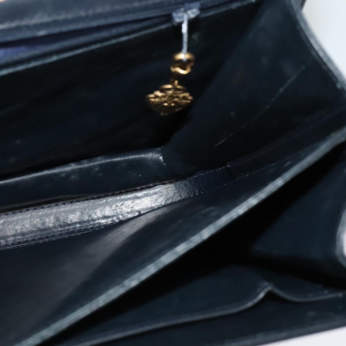 GUCCI Shoulder Bag Leather Navy Gold Auth ep8402
