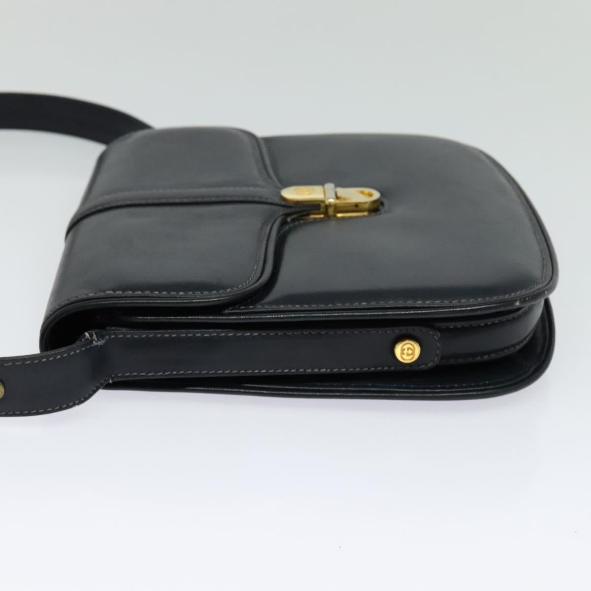 GUCCI Shoulder Bag Leather Navy Gold Auth ep8402