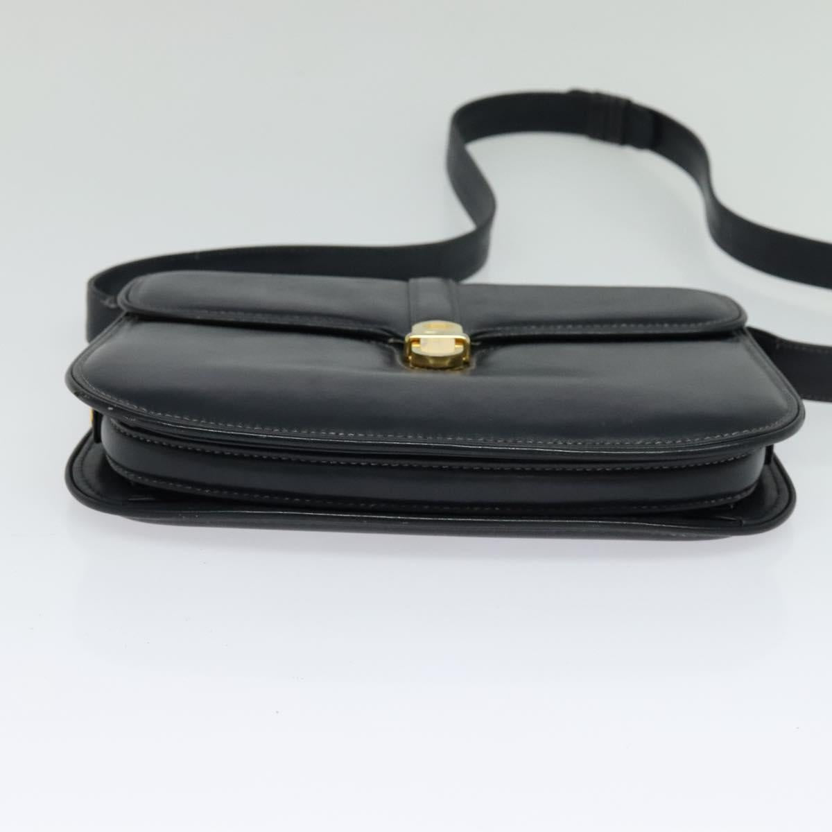 GUCCI Shoulder Bag Leather Navy Gold Auth ep8402