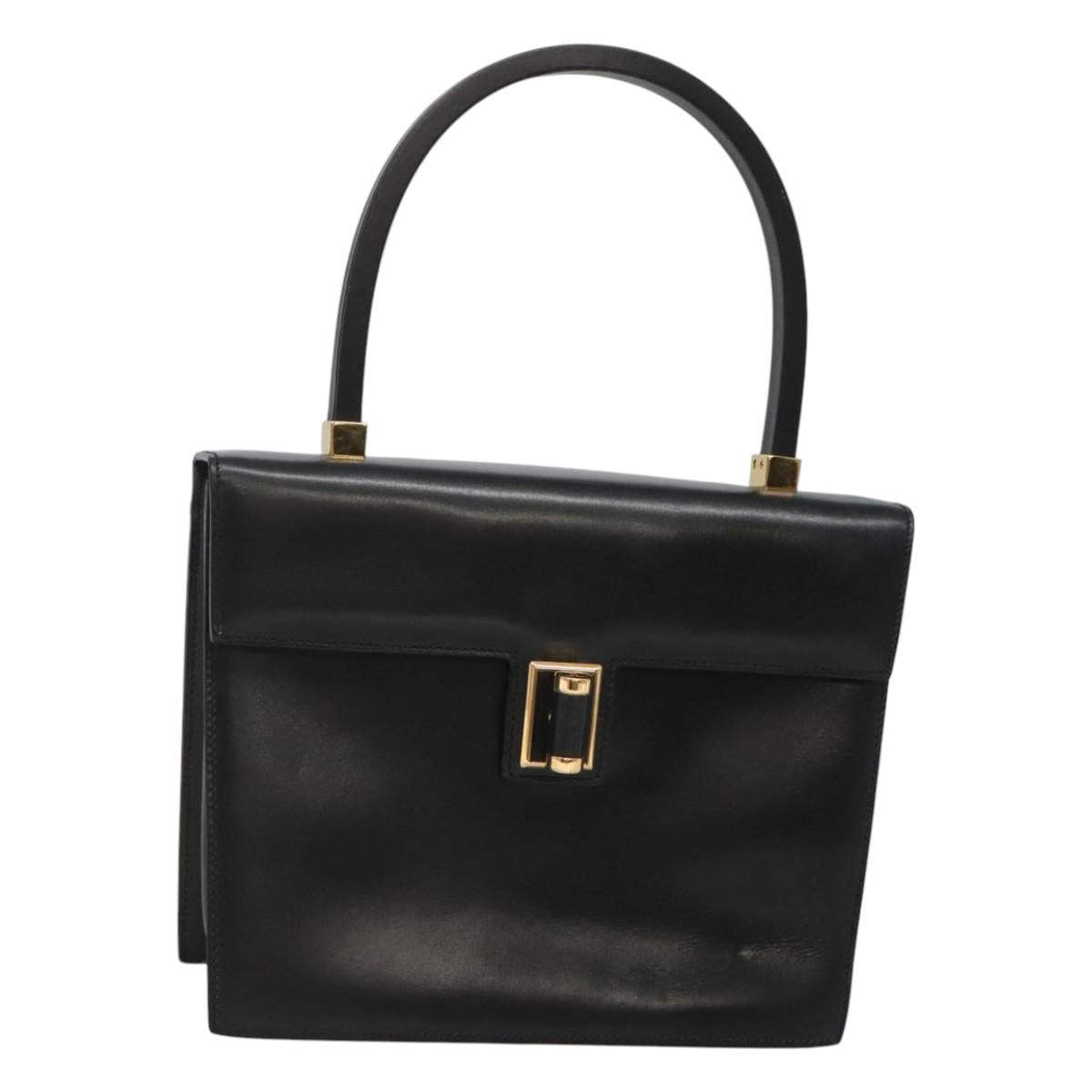 GUCCI Hand Bag Leather Black Gold 000 46 0096 Auth ep8407