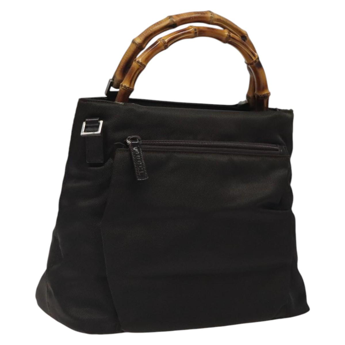 GUCCI Bamboo Hand Bag Nylon Brown Silver 002 2058 0508 5 Auth ep8410