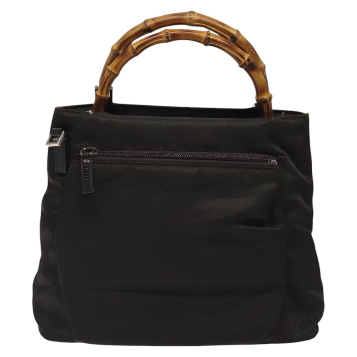GUCCI Bamboo Hand Bag Nylon Brown Silver 002 2058 0508 5 Auth ep8410