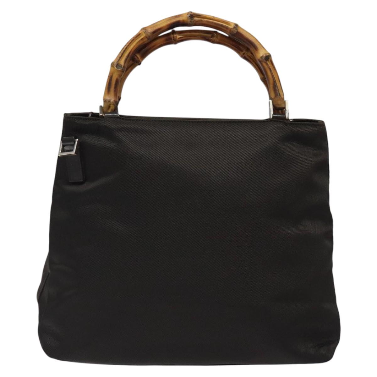 GUCCI Bamboo Hand Bag Nylon Brown Silver 002 2058 0508 5 Auth ep8410
