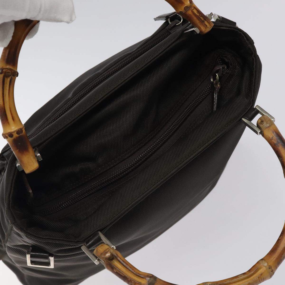 GUCCI Bamboo Hand Bag Nylon Brown Silver 002 2058 0508 5 Auth ep8410