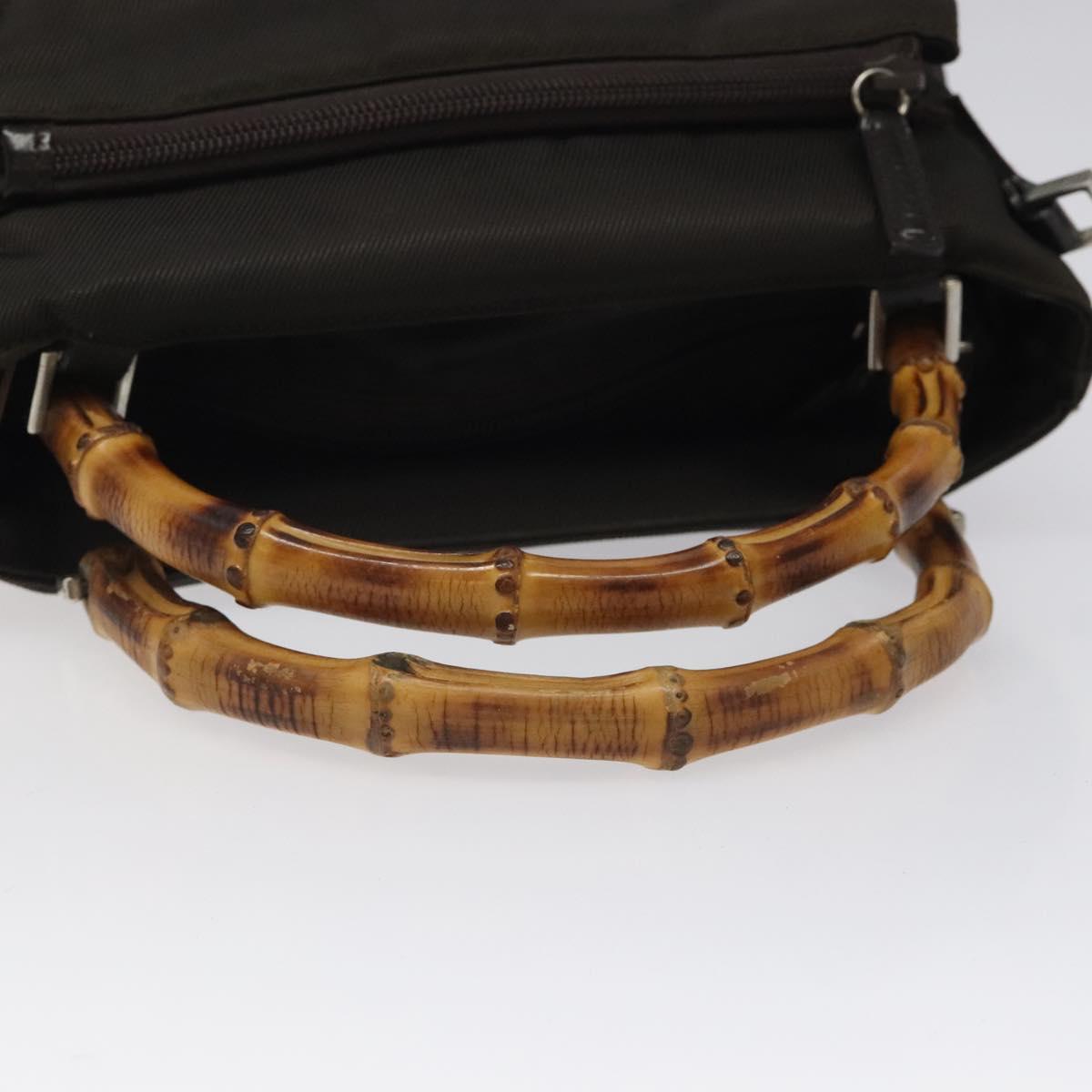 GUCCI Bamboo Hand Bag Nylon Brown Silver 002 2058 0508 5 Auth ep8410