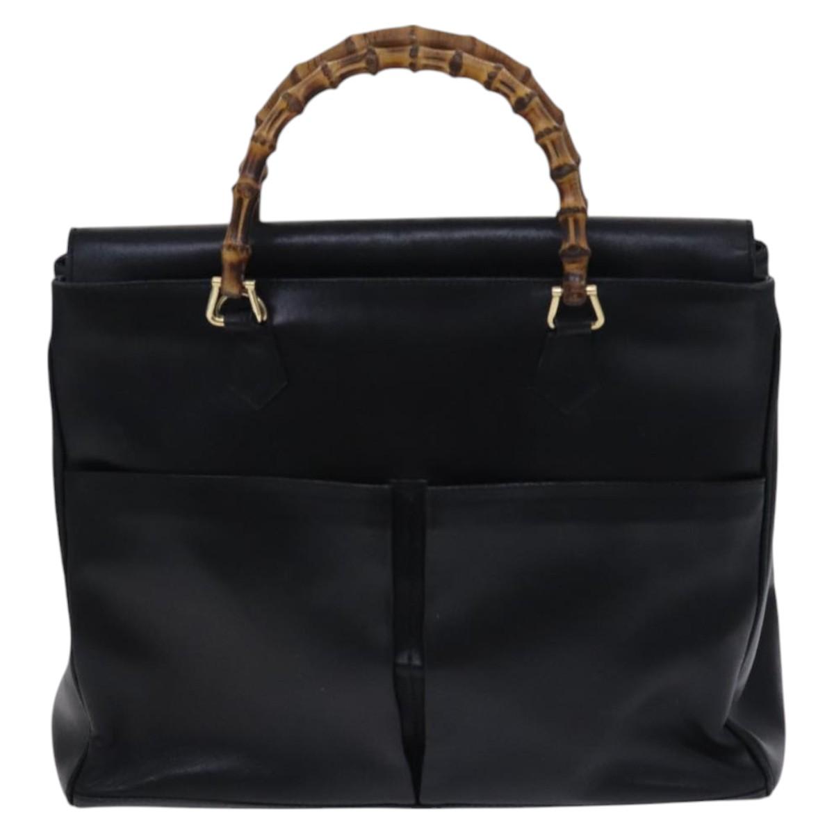 GUCCI Bamboo Hand Bag Leather 2way Black Gold 002 123 0322 Auth ep8450