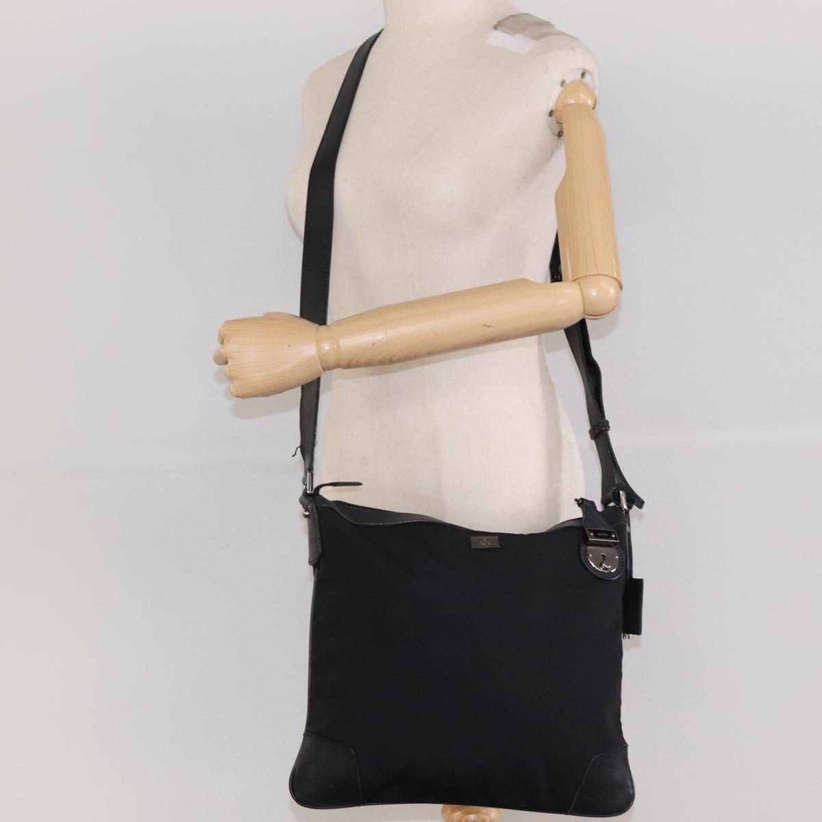 GUCCI Shoulder Bag Nylon Black Silver 148476 Auth ep8456