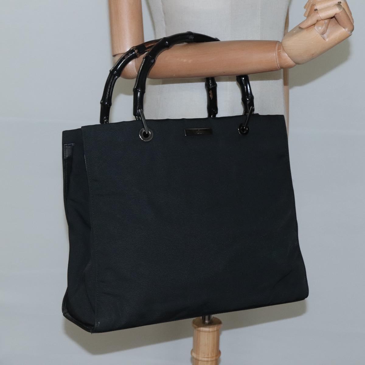 GUCCI Bamboo Hand Bag Nylon Black 002 1010 Auth ep8468
