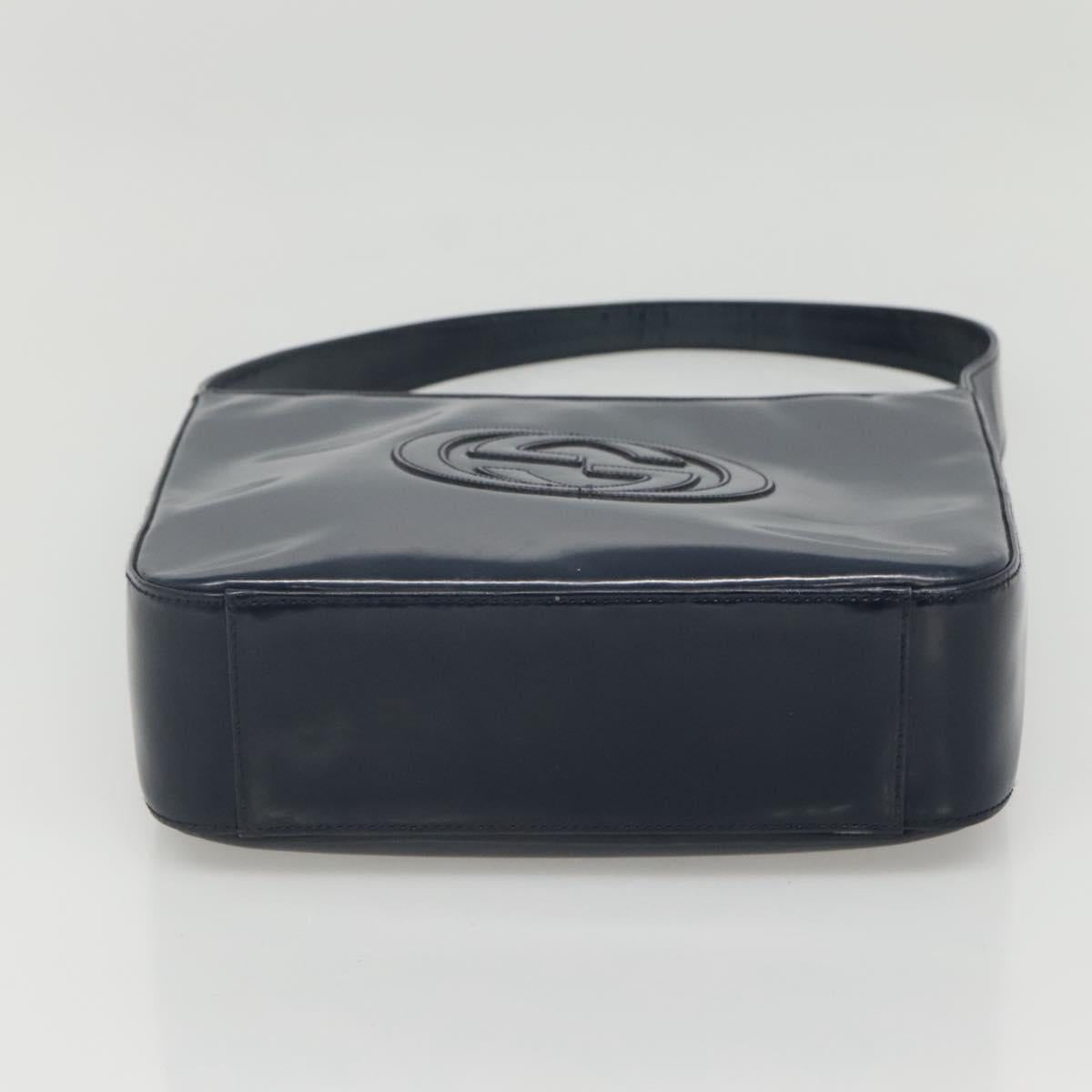 GUCCI Patent leather Shoulder Bag Navy Silver 000 1046 0506 Auth ep8474